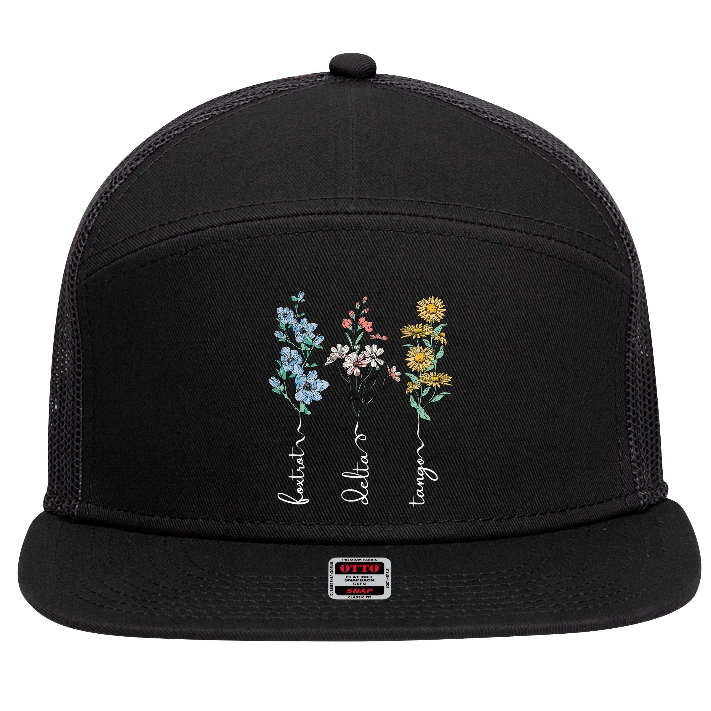 Retro Foxtrots Deltas Tangos Flower 7 Panel Mesh Trucker Snapback Hat