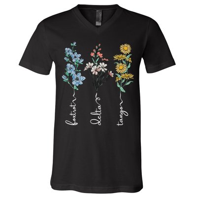 Retro Foxtrots Deltas Tangos Flower V-Neck T-Shirt
