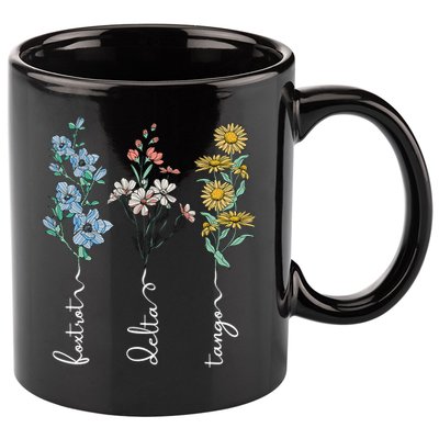 Retro Foxtrots Deltas Tangos Flower 11oz C Handle Ceramic Mug