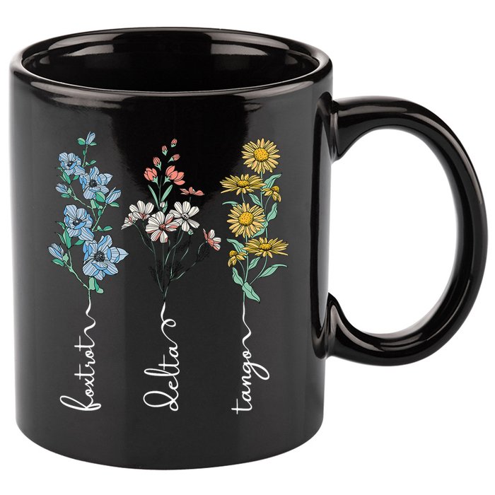 Retro Foxtrots Deltas Tangos Flower 11oz C Handle Ceramic Mug