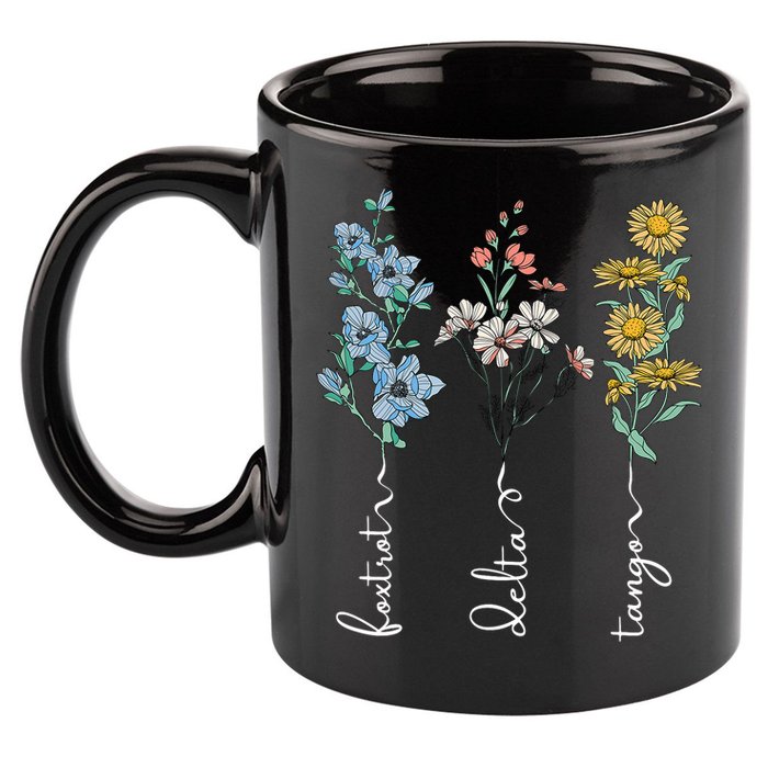 Retro Foxtrots Deltas Tangos Flower 11oz C Handle Ceramic Mug