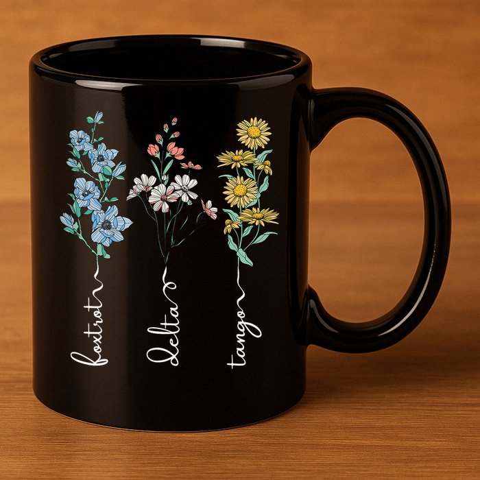 Retro Foxtrots Deltas Tangos Flower 11oz C Handle Ceramic Mug
