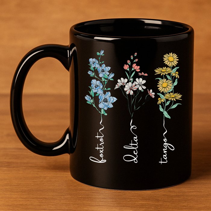 Retro Foxtrots Deltas Tangos Flower 11oz C Handle Ceramic Mug