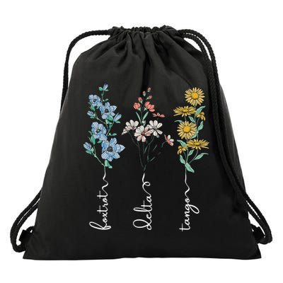 Retro Foxtrots Deltas Tangos Flower Drawstring Bag