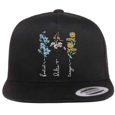 Retro Foxtrots Deltas Tangos Flower Flat Bill Trucker Hat