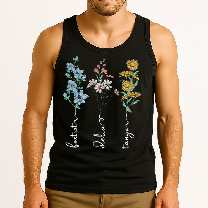 Retro Foxtrots Deltas Tangos Flower Tank Top
