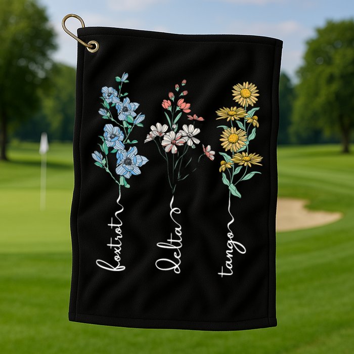 Retro Foxtrots Deltas Tangos Flower Golf Towel