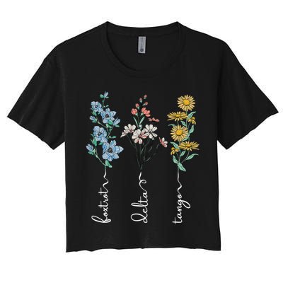 Retro Foxtrots Deltas Tangos Flower Crop Top
