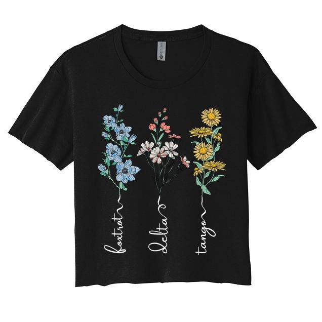 Retro Foxtrots Deltas Tangos Flower Crop Top