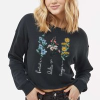 Retro Foxtrots Deltas Tangos Flower Cropped Pullover Crew