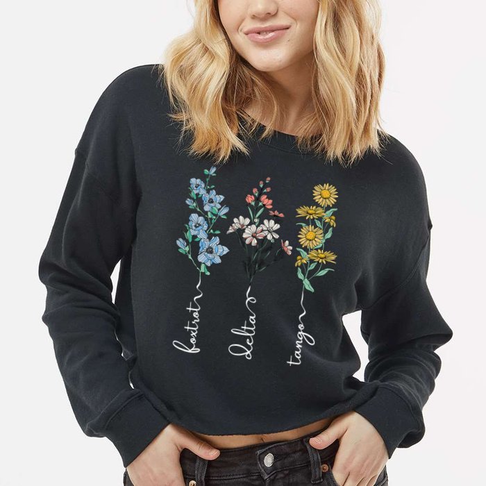 Retro Foxtrots Deltas Tangos Flower Cropped Pullover Crew