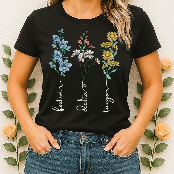 Retro Foxtrots Deltas Tangos Flower Womens T-Shirt