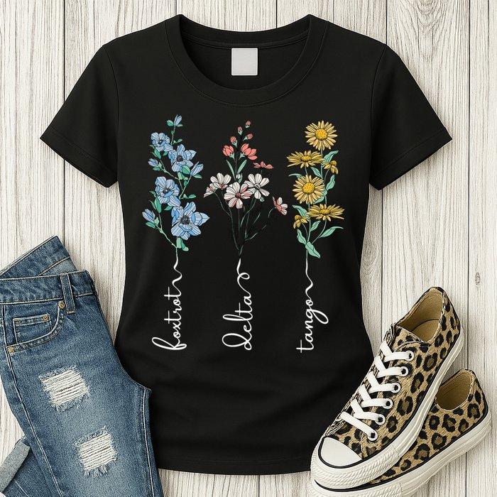 Retro Foxtrots Deltas Tangos Flower Womens T-Shirt