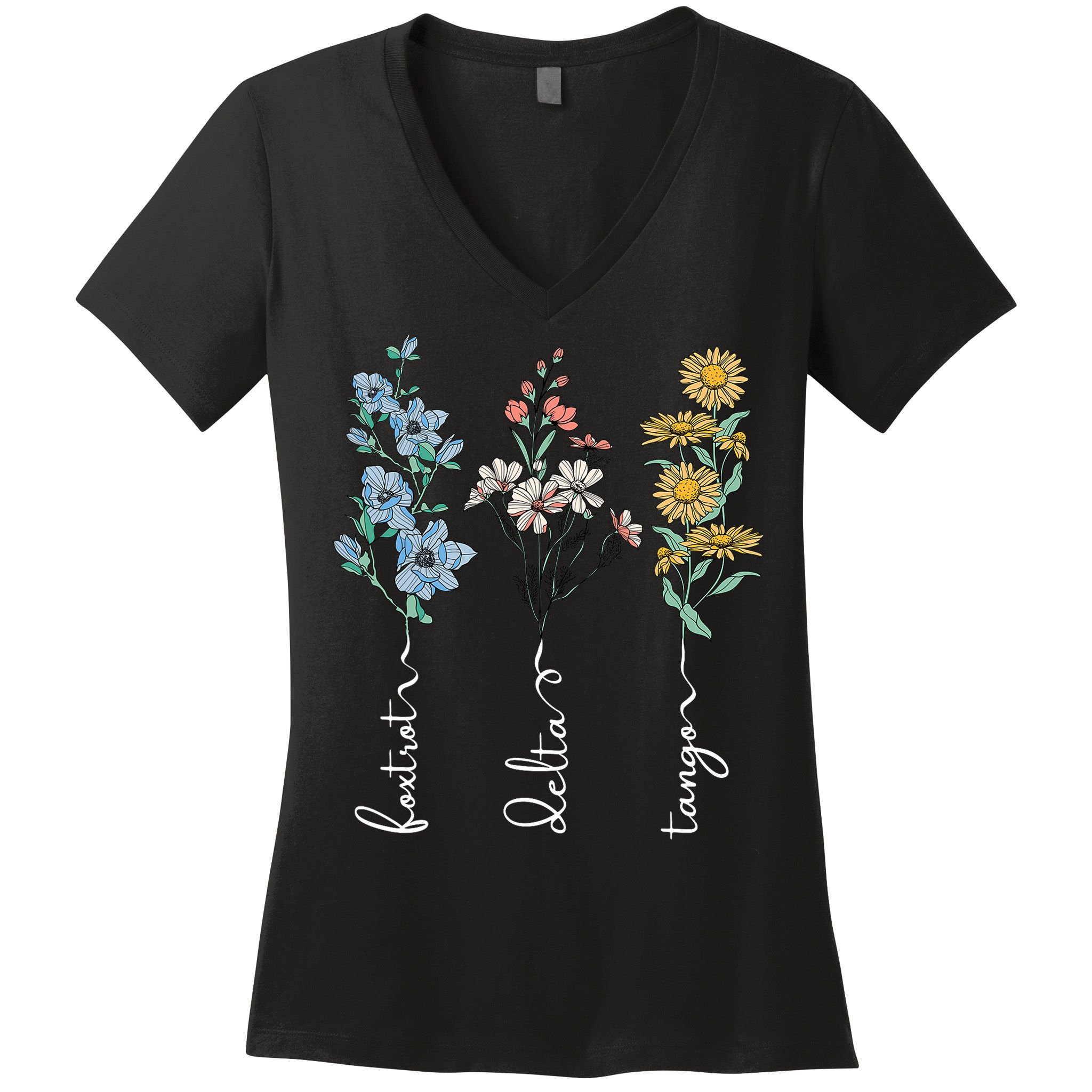 Retro Foxtrots Deltas Tangos Flower Women's V-Neck T-Shirt