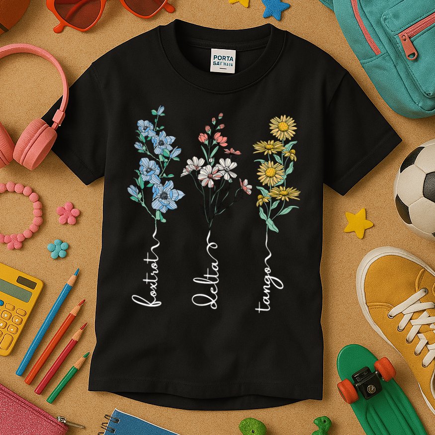 Retro Foxtrots Deltas Tangos Flower Kids T-Shirt