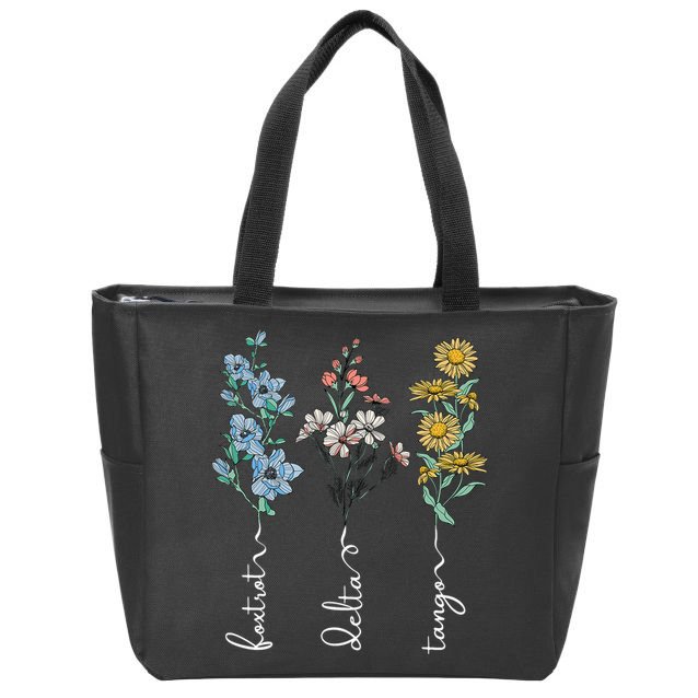 Retro Foxtrots Deltas Tangos Flower Zip Tote Bag