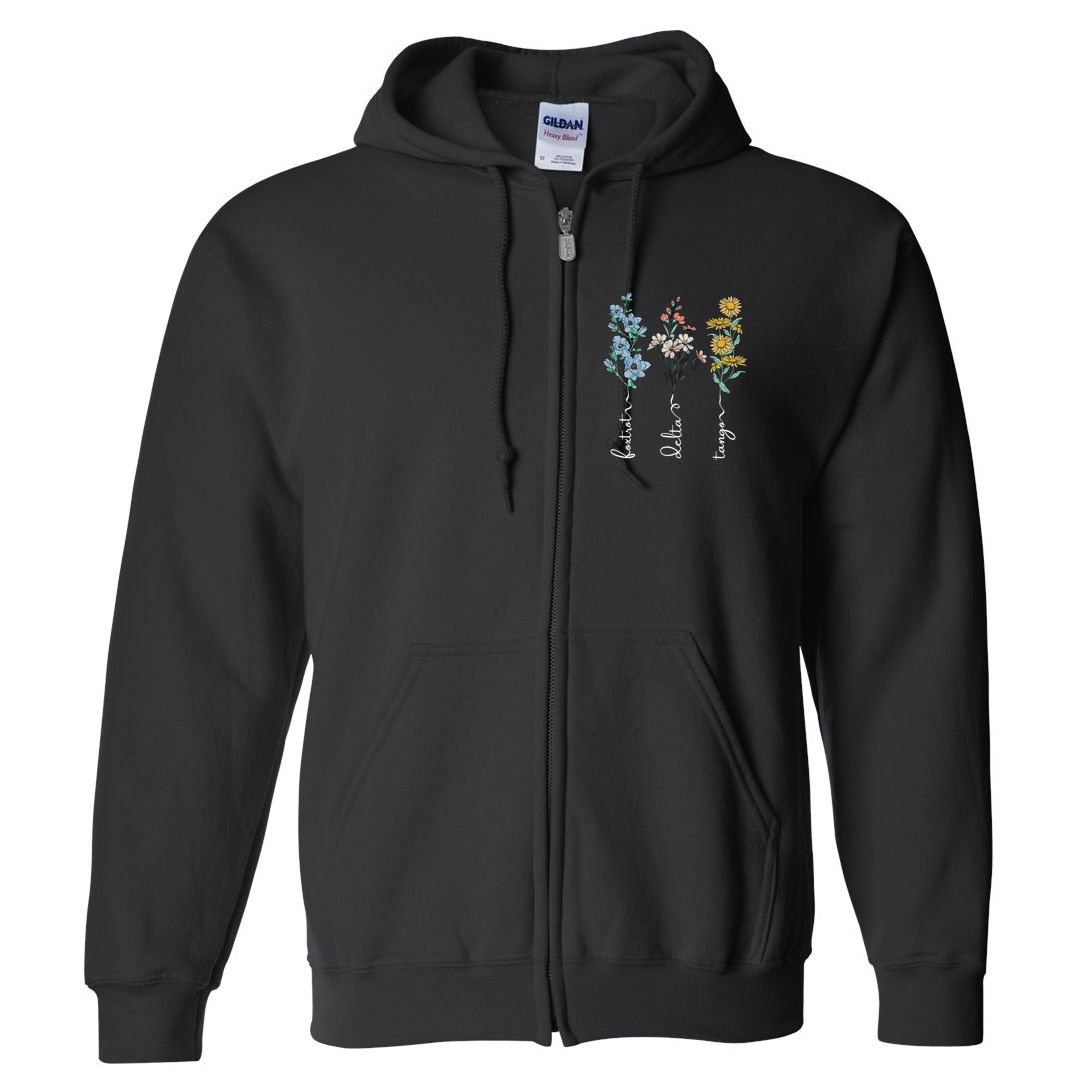Retro Foxtrots Deltas Tangos Flower Full Zip Hoodie