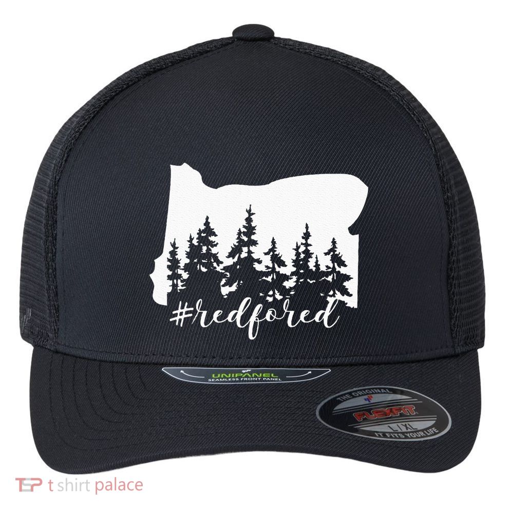 Red For Ed Oregon Trees Teacher Support Flexfit Unipanel Trucker Cap