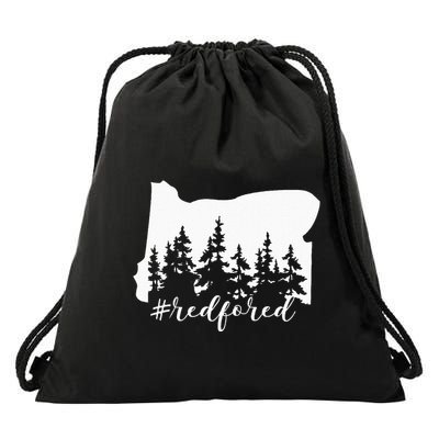Red For Ed Oregon Trees Teacher Support Drawstring Bag