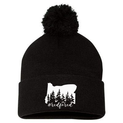 Red For Ed Oregon Trees Teacher Support Pom Pom 12in Knit Beanie