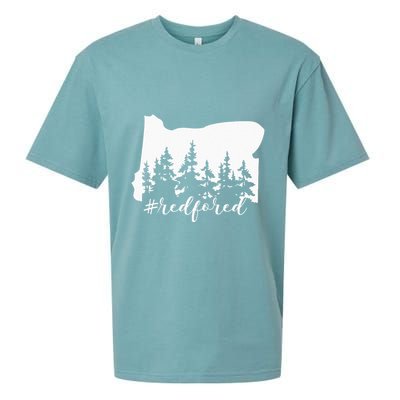 Red For Ed Oregon Trees Teacher Support Sueded Cloud Jersey T-Shirt