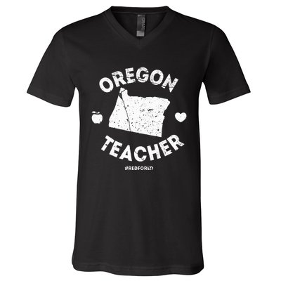 Red For Ed Teacher Oregon Or Education V-Neck T-Shirt