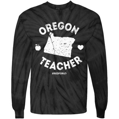 Red For Ed Teacher Oregon Or Education Tie-Dye Long Sleeve Shirt