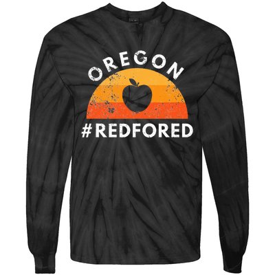 Red For Ed Oregon Teacher Public Education Supporter Tie-Dye Long Sleeve Shirt