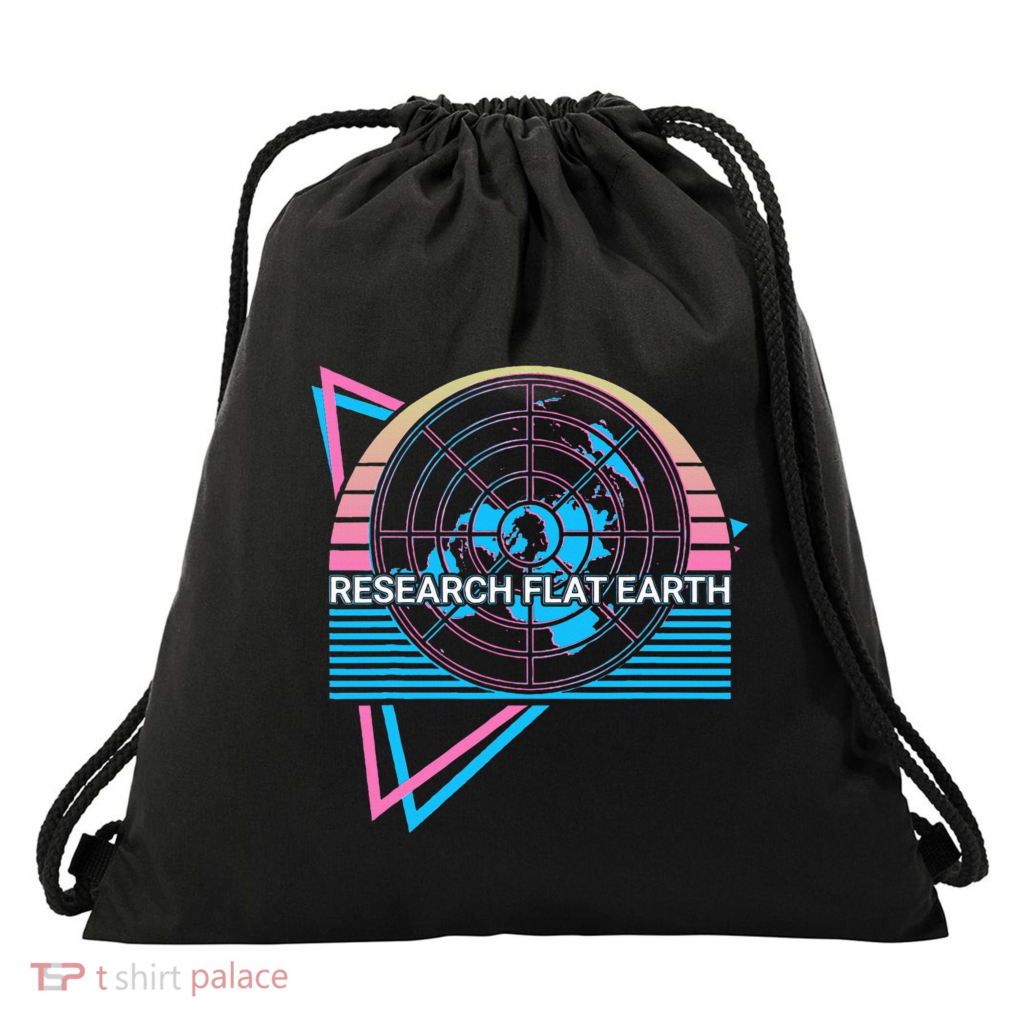 Research Flat Earth Research Flat Earth Flat Earthers Retro Drawstring Bag