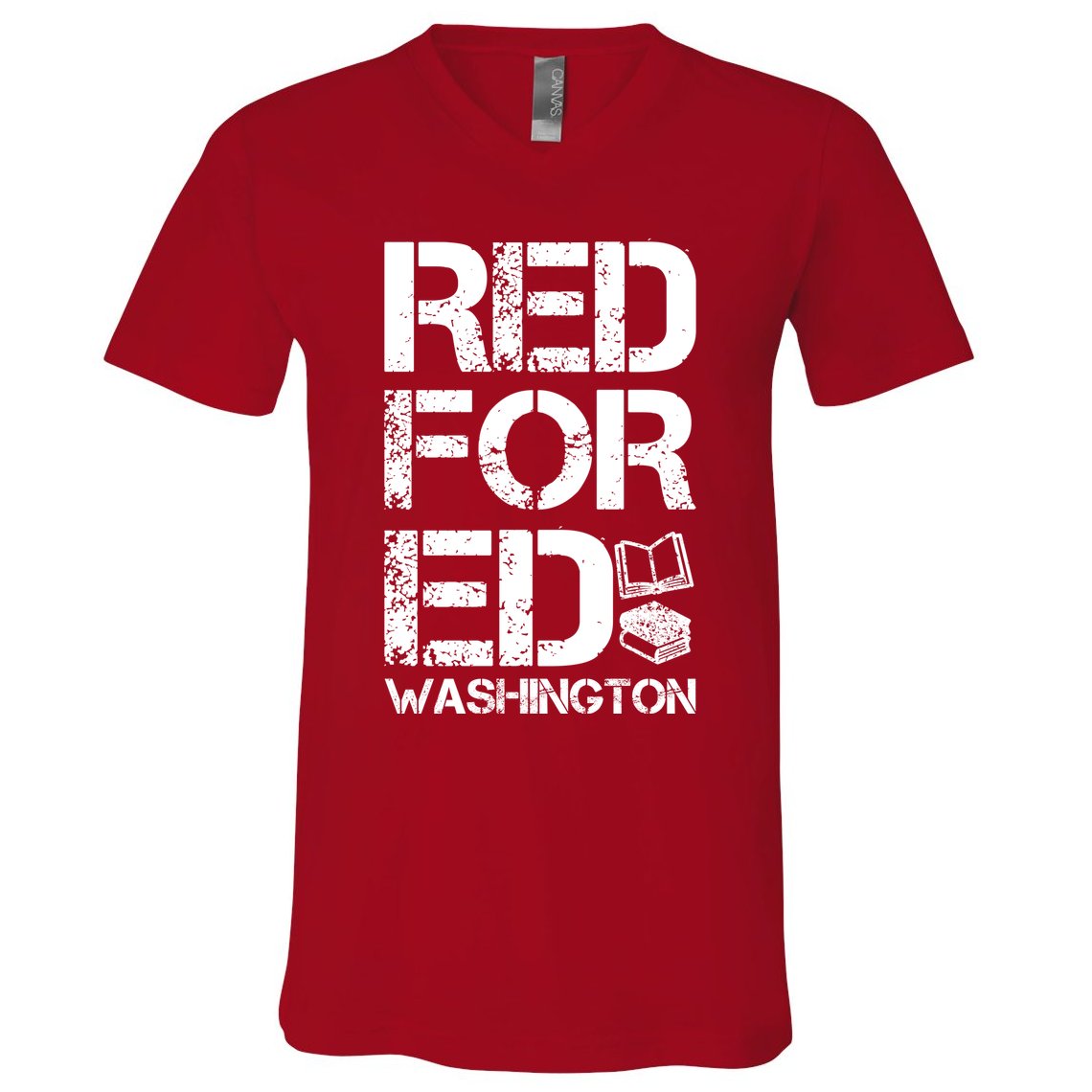 Red For Ed Washington Teacher V-Neck T-Shirt