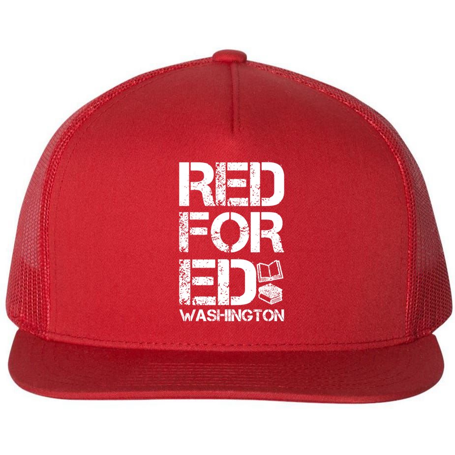 Red For Ed Washington Teacher Flat Bill Trucker Hat