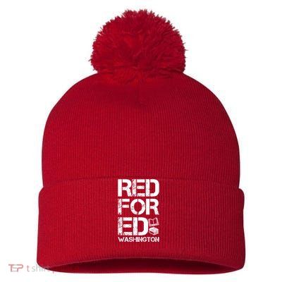 Red For Ed Washington Teacher Pom Pom 12in Knit Beanie