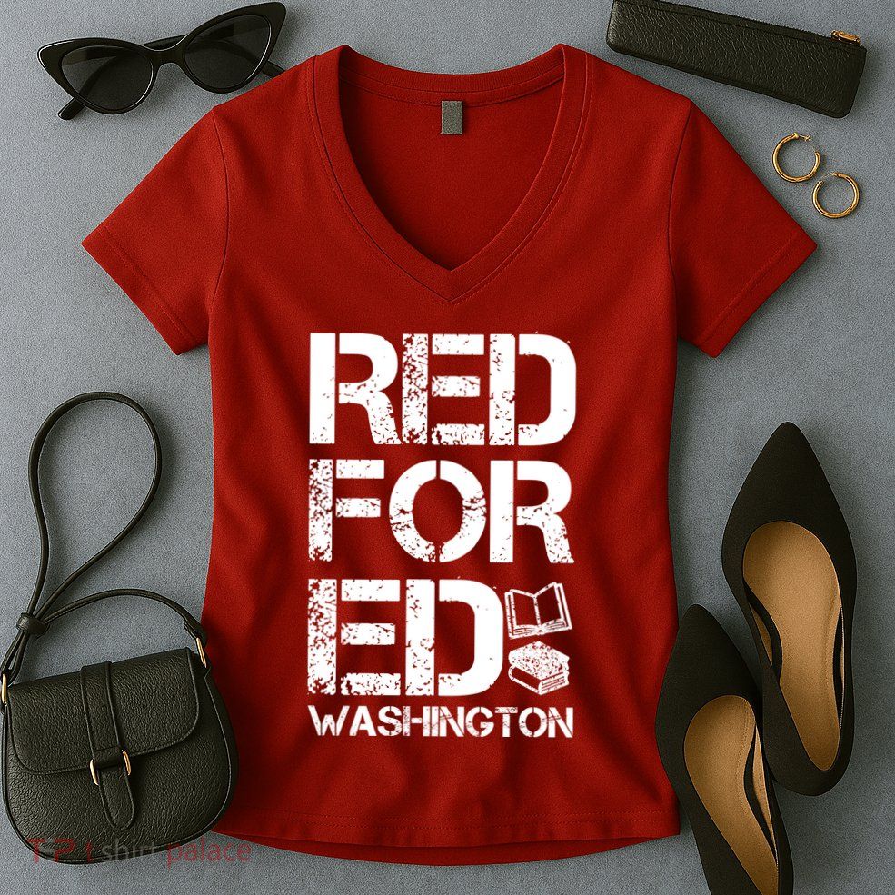 Red For Ed Washington Teacher Women's V-Neck T-Shirt