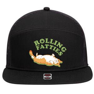 Rolling Fatties Funny Marijuana Cat 7 Panel Mesh Trucker Snapback Hat