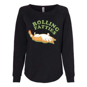 Rolling Fatties Funny Marijuana Cat Womens California Wash Sweatshirt