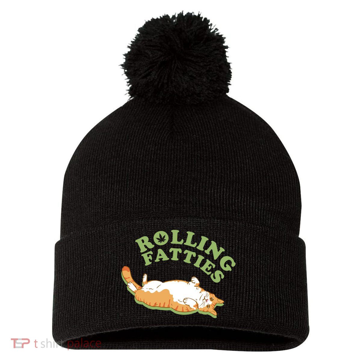 Rolling Fatties Funny Marijuana Cat Pom Pom 12in Knit Beanie