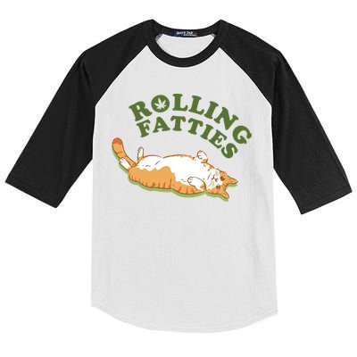 Rolling Fatties Funny Marijuana Cat Kids Colorblock Raglan Jersey