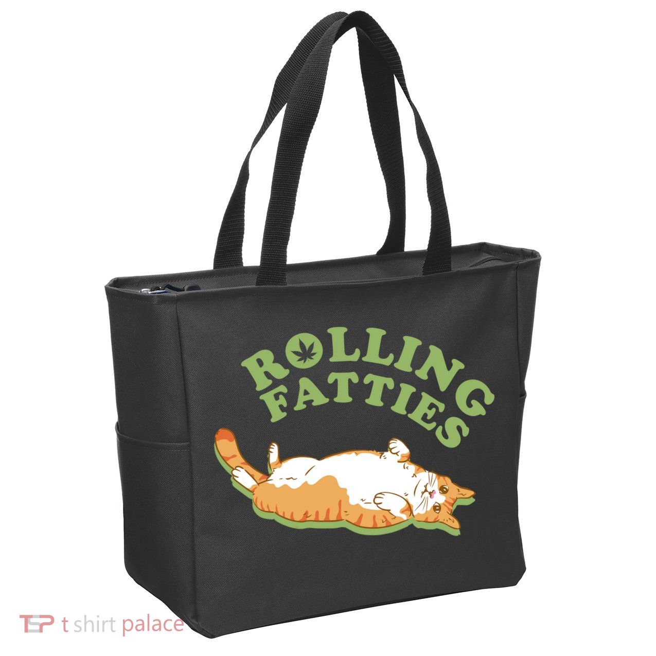 Rolling Fatties Funny Marijuana Cat Zip Tote Bag