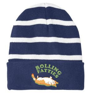 Rolling Fatties Funny Marijuana Cat Striped Beanie with Solid Band