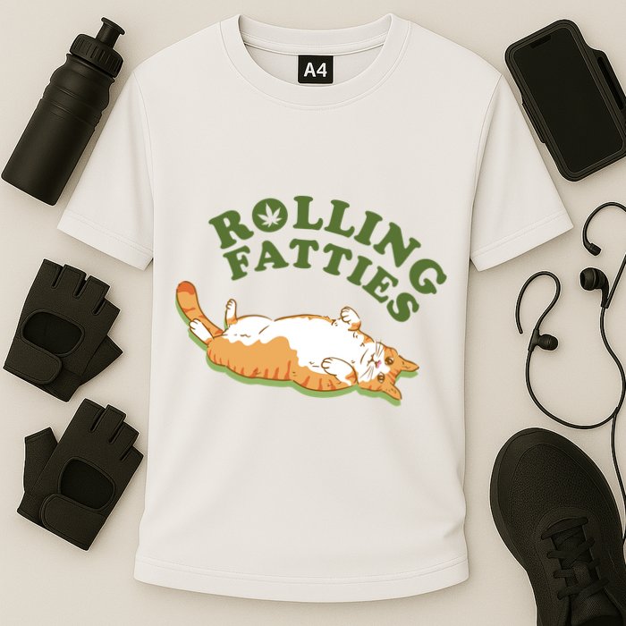 Rolling Fatties Funny Marijuana Cat Performance Shirt