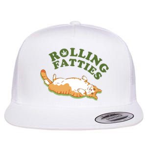 Rolling Fatties Funny Marijuana Cat Flat Bill Trucker Hat