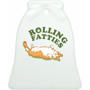 Rolling Fatties Funny Marijuana Cat Ceramic Bell Ornament