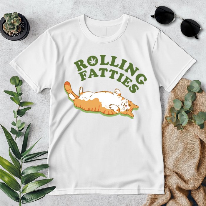 Rolling Fatties Funny Marijuana Cat Premium T-Shirt