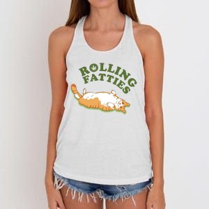 Rolling Fatties Funny Marijuana Cat Women's Knotted Racerback Tank