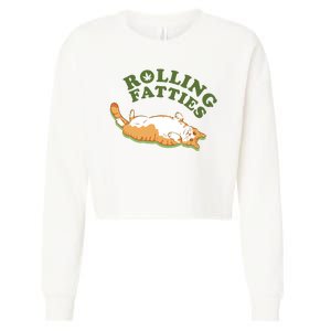 Rolling Fatties Funny Marijuana Cat Cropped Pullover Crew