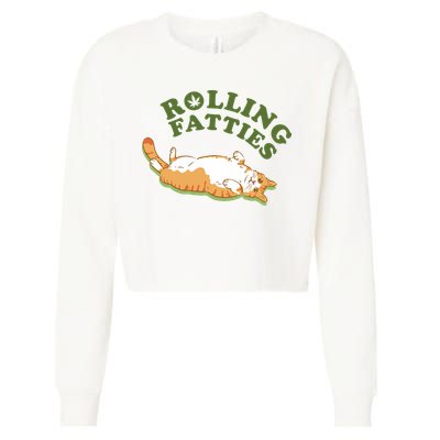 Rolling Fatties Funny Marijuana Cat Cropped Pullover Crew