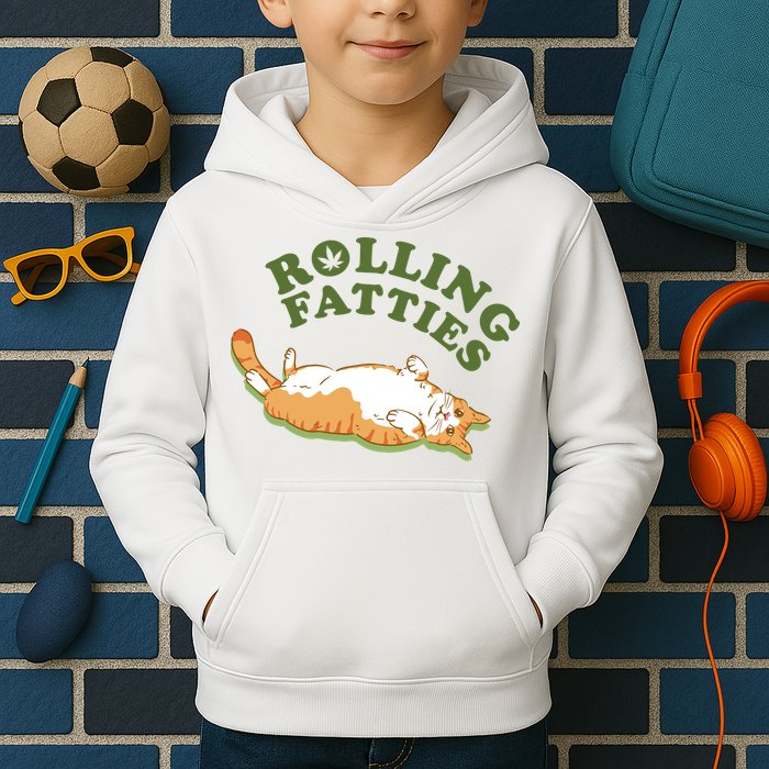 Rolling Fatties Funny Marijuana Cat Kids Hoodie