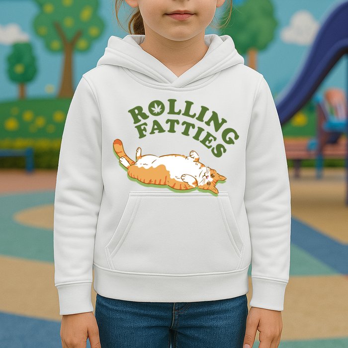Rolling Fatties Funny Marijuana Cat Kids Hoodie