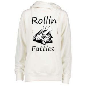 Rollin Fatties Funny Cat Meme Womens Funnel Neck Pullover Hood