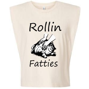 Rollin Fatties Funny Cat Meme Garment-Dyed Women's Muscle Tee